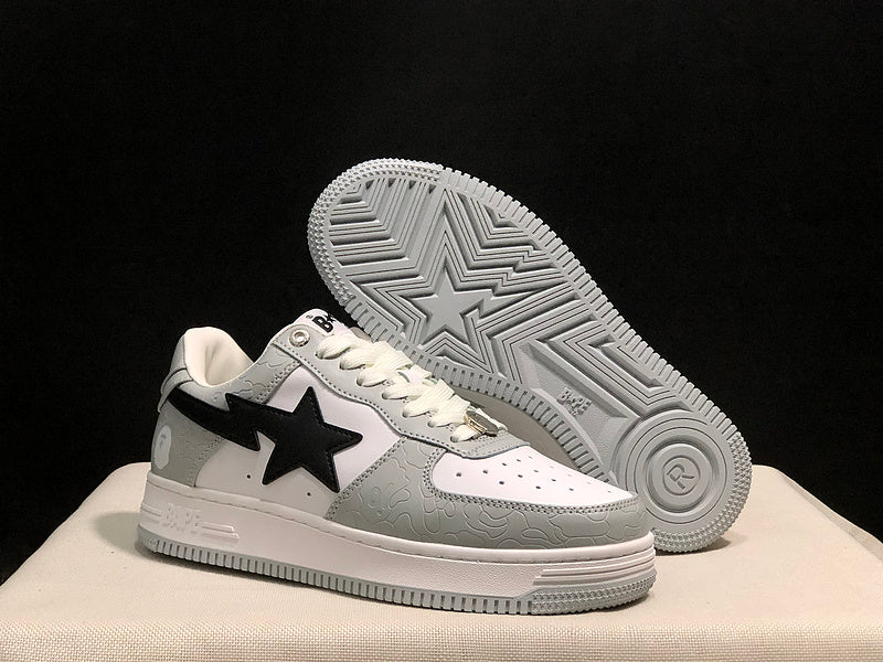 BAPE STA Low Grey & White Patent Sneakers